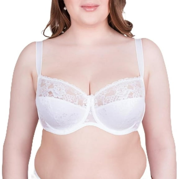 MILAVITSA Bra with Underwire, Balconette with Lace and Extra Support White, Size 36D
