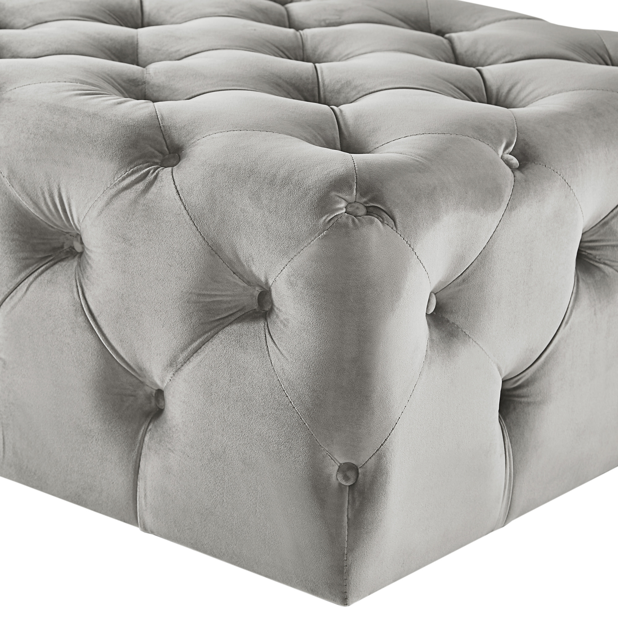Weston Home Bowman Rectangular Tufted Ottoman with Casters, Grey Velvet