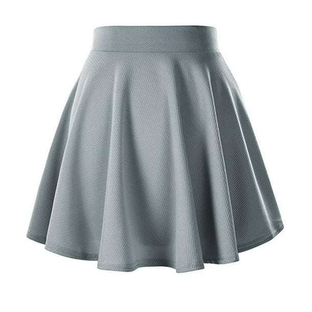 Minifalda elástica acampanada de color liso para mujer: plisada, de poliéster, informal/moda, cintura alta, para el día a día y la playa, lavado a mano