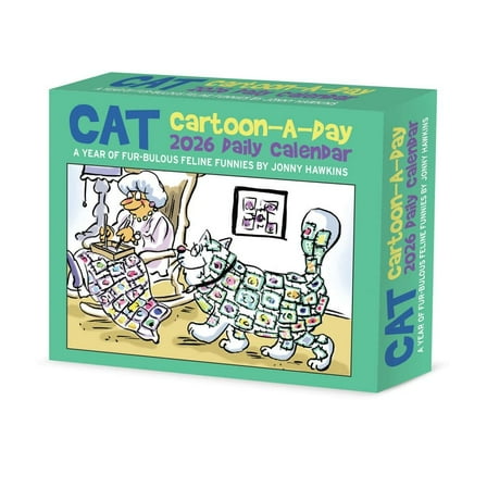 Willow Creek Press, Cat Cartoon A Day 2026 Desk Calendar, 6.18'' X 5.43'', Daily Calendar with Adhesive Binding