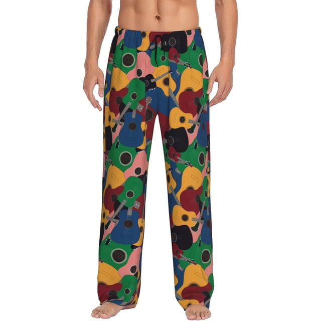 Fotbe Colored Guitars Pantalones de Pijama para Hombre, Pantalones de Dormir, Pantalones de Casa con Cintura Ajustable y Bolsillos-Medium