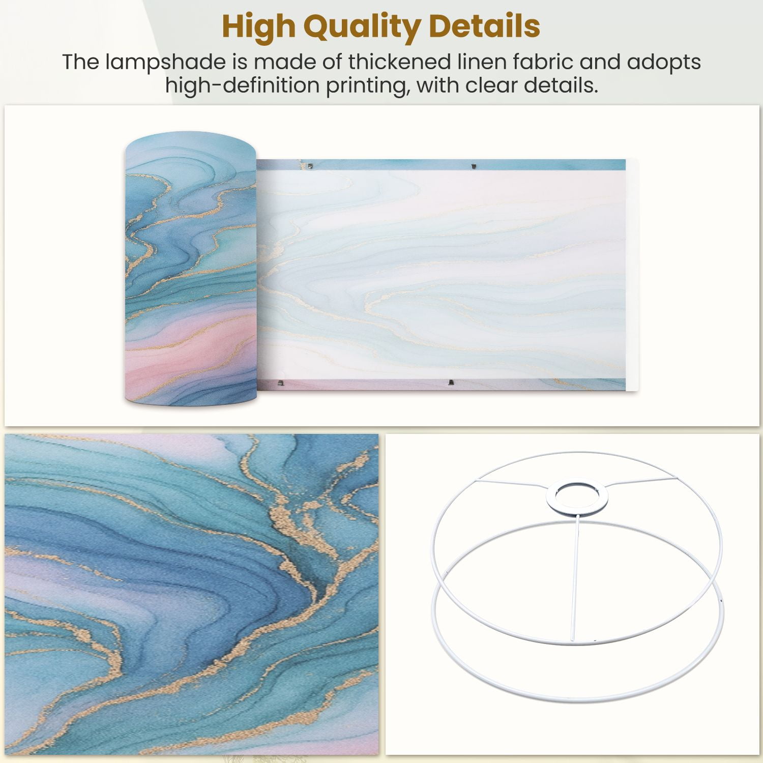 Linen Drum Lampshades Natural luxury abstract fluid art painting alcohol ink technique 13"x13"x10" Light Shade for Table Lamps Floor Lamp Shades Lampshade Replacement Assembly Required