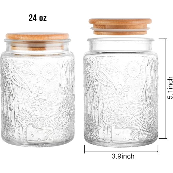 HLONK 2-Pack 24oz Vintage Glass Mason Jars with Airtight Lids - Clear Food Storage Containers for Kitchen Pantry and DIY Projects Perfect for Dry Food Snacks Candies and More Pantr