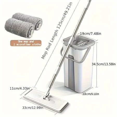 Hands-Free Flat Mop & Bucket Set with Wringer: 2 Washable Pads, Wet/Dry Suitable for All Floors, Windows – Home Cleaning Kit