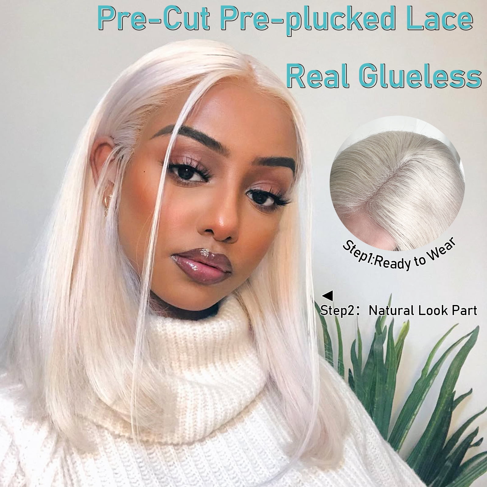 5x5 Glueless Platinum Blonde Bob Wigs Short Straight Bob Brazilian Virgin Human Hair Wig Precut UHD Transparent Lace Wig Preplucked Ready to Wear Wigs For Women 12 inches 180% Density