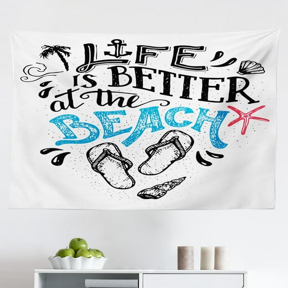 Saying Tapestry, Wake up When Winter Over Phrase Over Sleeping Baby Fox with Mother, Fabric Wall Hanging Decor for Bedroom Living Room Dorm, 2 Sizes, Coral Rust and Blush, by Ambesonne