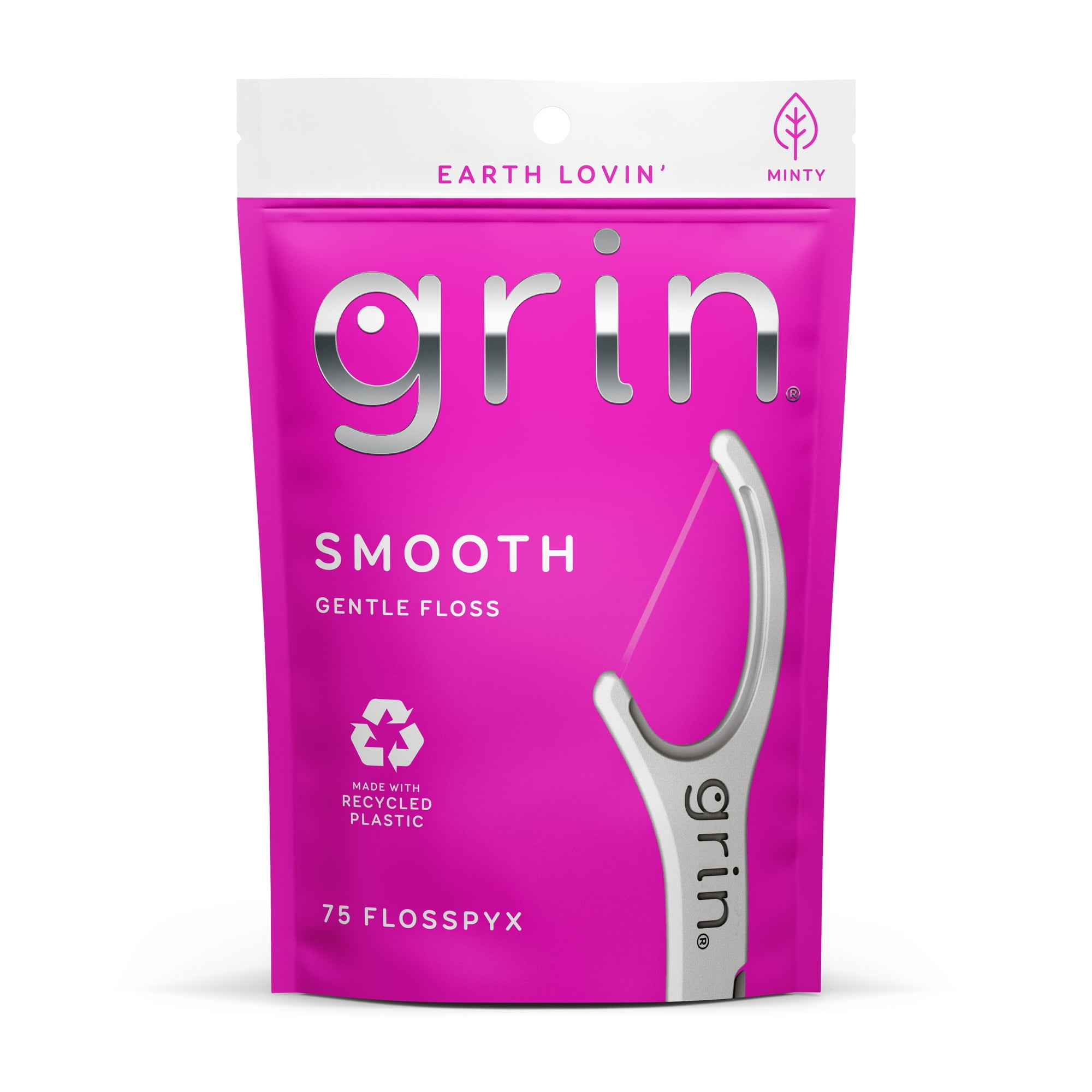 Grin Oral Care Smooth Dental Floss Picks Gentle Floss Tape 75 ct (75 Picks)
