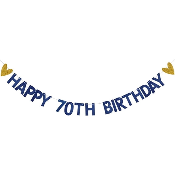 HAPPY 70TH BIRTHDAY Banner,Pre-Strung,Blue Paper Glitter Party Decorations for 70 Years Old 70TH Birthday Party Supplies Letters Blue