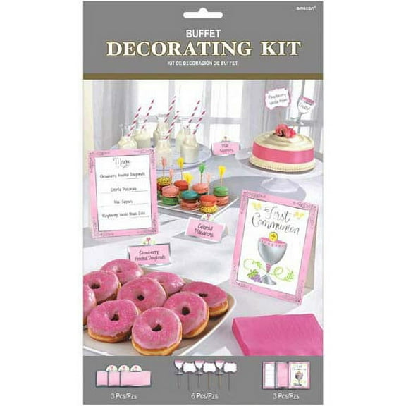 Religious 'First Communion' Pink Buffet Decorating Kit (12pc)