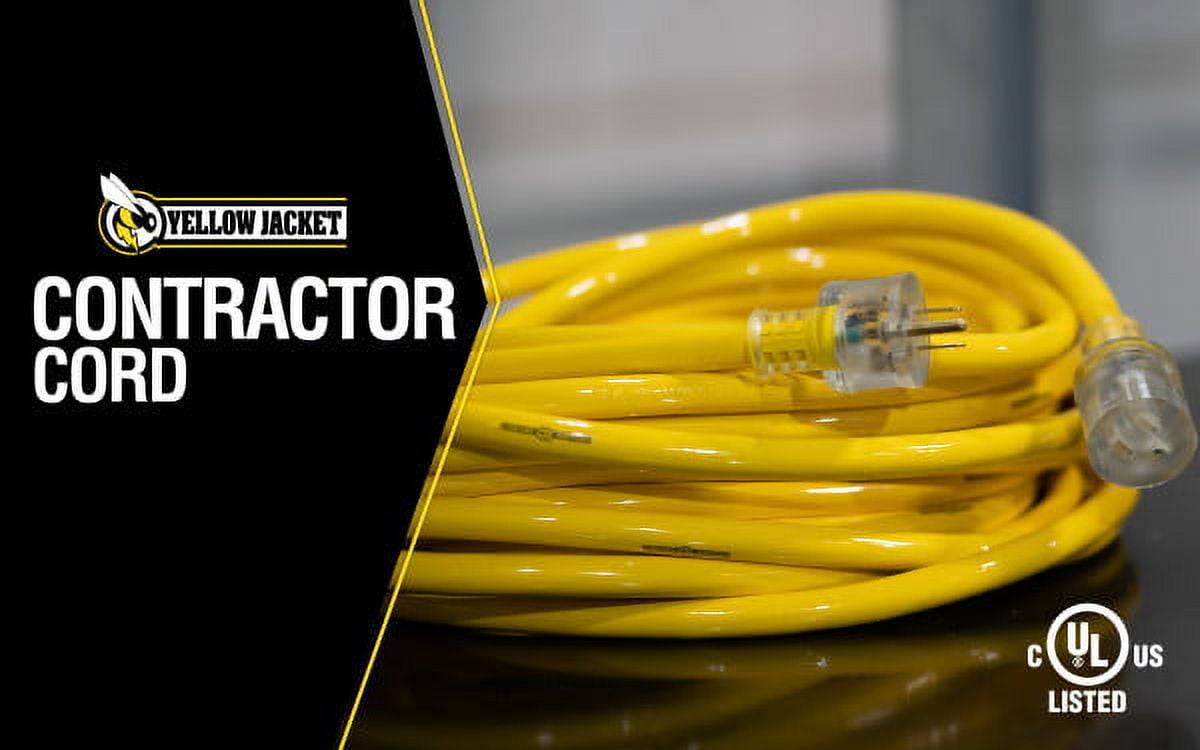 Yellow Jacket 2805 10/3 Heavy-Duty 15-Amp Premium SJTW Contractor Extension Cord with Lighted End, 50-Feet