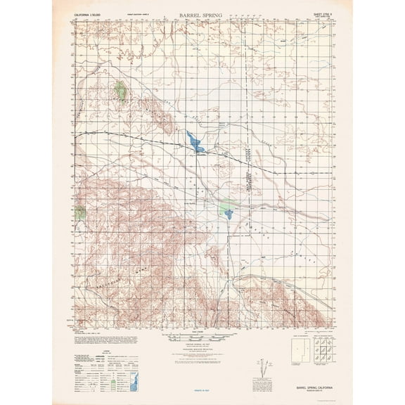 Topographical Map - Barrel Spring Sheet - US Army 1942 - Vintage Wall Art