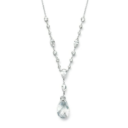 20.41 TCW Pear-Cut Cubic Zirconia Sterling Silver "Y" Pendant Necklace 18