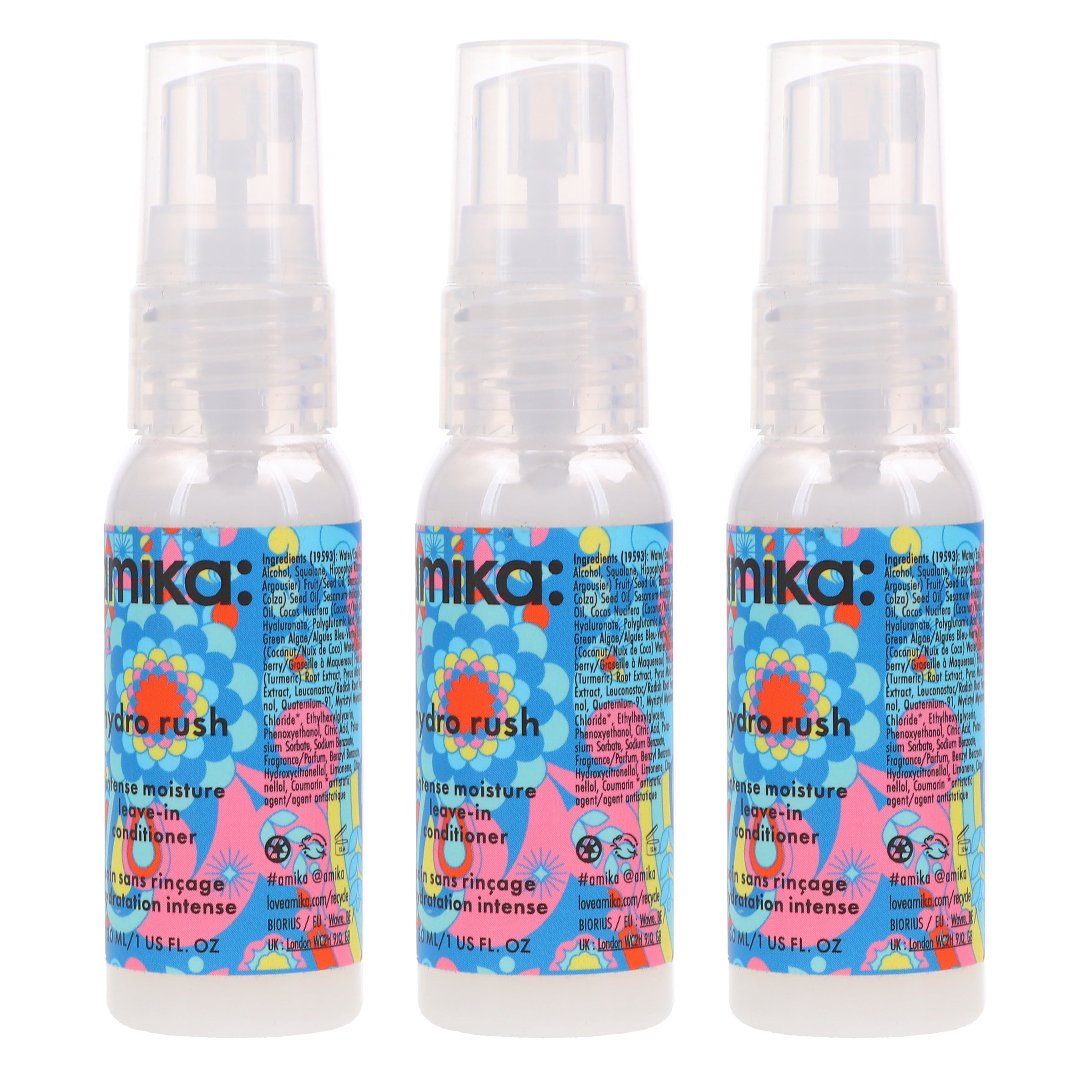 Amika Hydro Rush Intense Moisture Leave-in Conditioner 1 oz 3 Pack