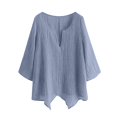 thumbnail image 4 of 2025 New Fashion Plus Size Women's V-Neck Split Casual Loose Cotton Linen Long Sleeve Top/Shirt, 4 of 5