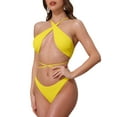 thumbnail image 4 of INSPIRAR CHIC Conjuntos de Bikini de Mujer con Cruce de Tirantes de Punto Acanalado de 2 Piezas, Parte Superior con Tirantes y Parte Inferior en Triángulo, Trajes de Baño, Grande, Amarillo, 4 of 5