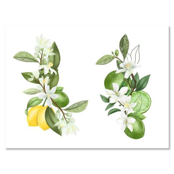 Bouquets Of Blooming Lemon Tree Branches on White 8 in x 12 in Painting Canvas Art Print, by Designart