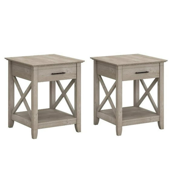 Home Square 2 Piece Wood End Table Set with Storage in Washed Gray