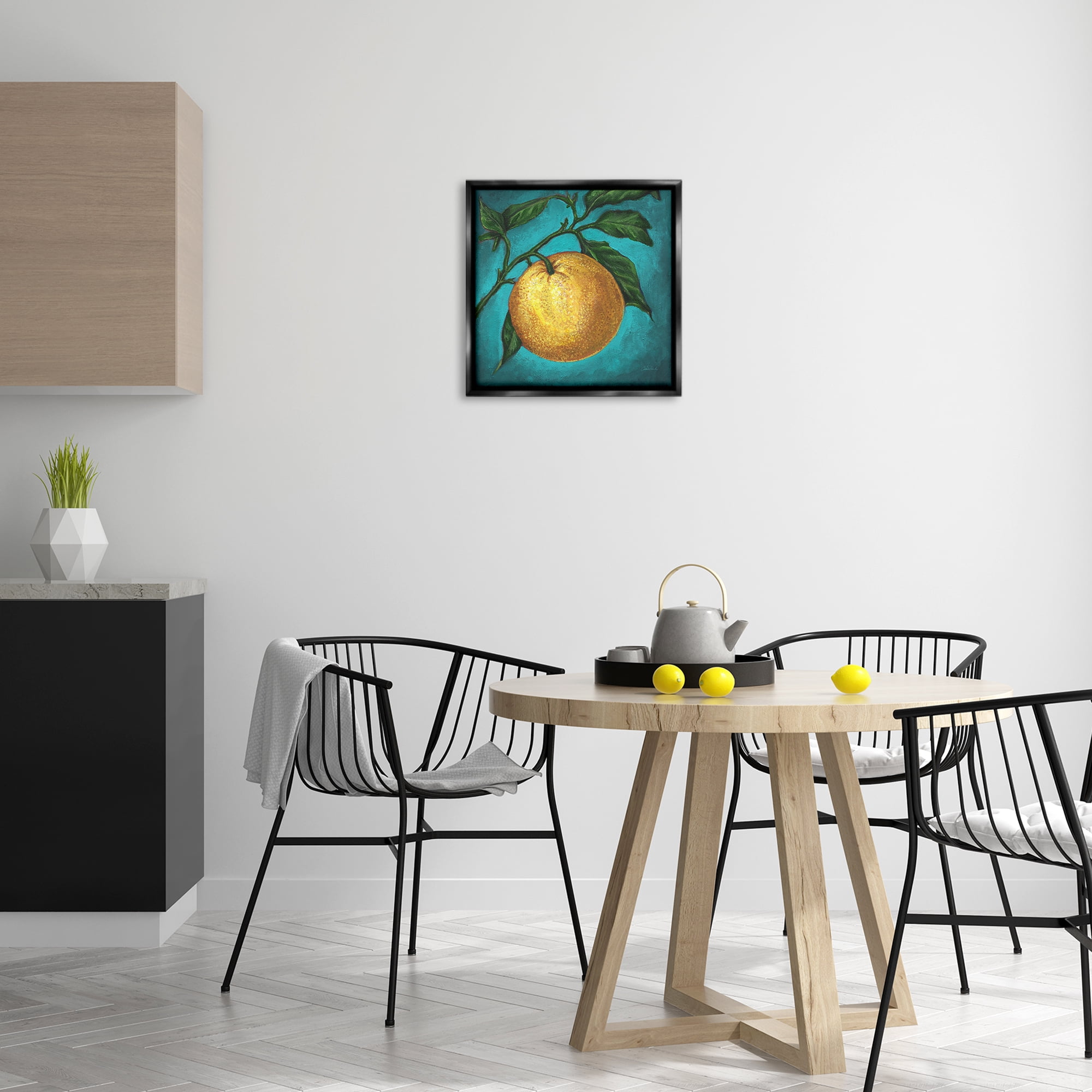 Stupell Industries Citrus Fruit on Branch Food & Beverage Painting Black Floater Framed Canvas Art Print Wall Art, 18 x 18