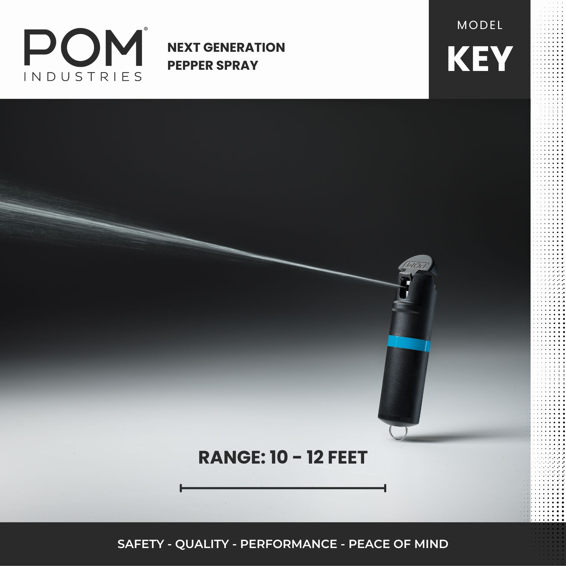 POM Pepper Spray Keychain - Flip Top Safety - Maximum Strength OC Spray - Tactical Compact & Safe Design - 25 Bursts & 10 ft Range - Powerful & Accurate Stream Pattern