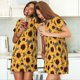 thumbnail image 4 of Fotbe Artistic Zebra Print Sunflower Bata de Dormir para Mujer con Estampado, Camisón de Algodón de Manga Corta, Ropa de Dormir Casual, 4 of 6