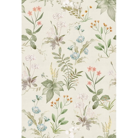 Vintage Wallpaper Peel and Stick Beige Floral Contact Paper Wildflowers Botanical Wall Paper Removable Renter Friendly Wallpaper 17.3in x 9.8ft