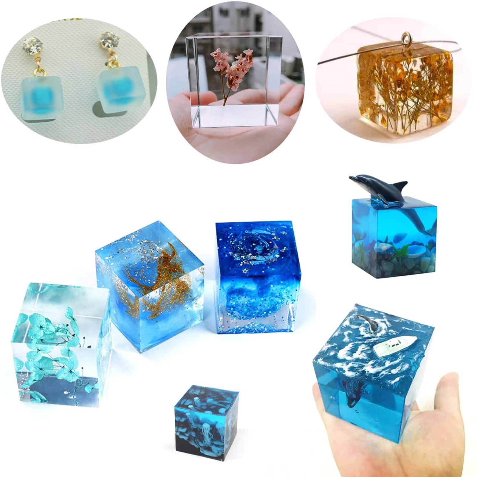 ANHTCZYX 9 Size Square Resin Silicone Molds,Cube Epoxy Resin Casting Mold Clear Cube Mold for DIY Art Crafts Home Decorations, Size: Small, 9mm