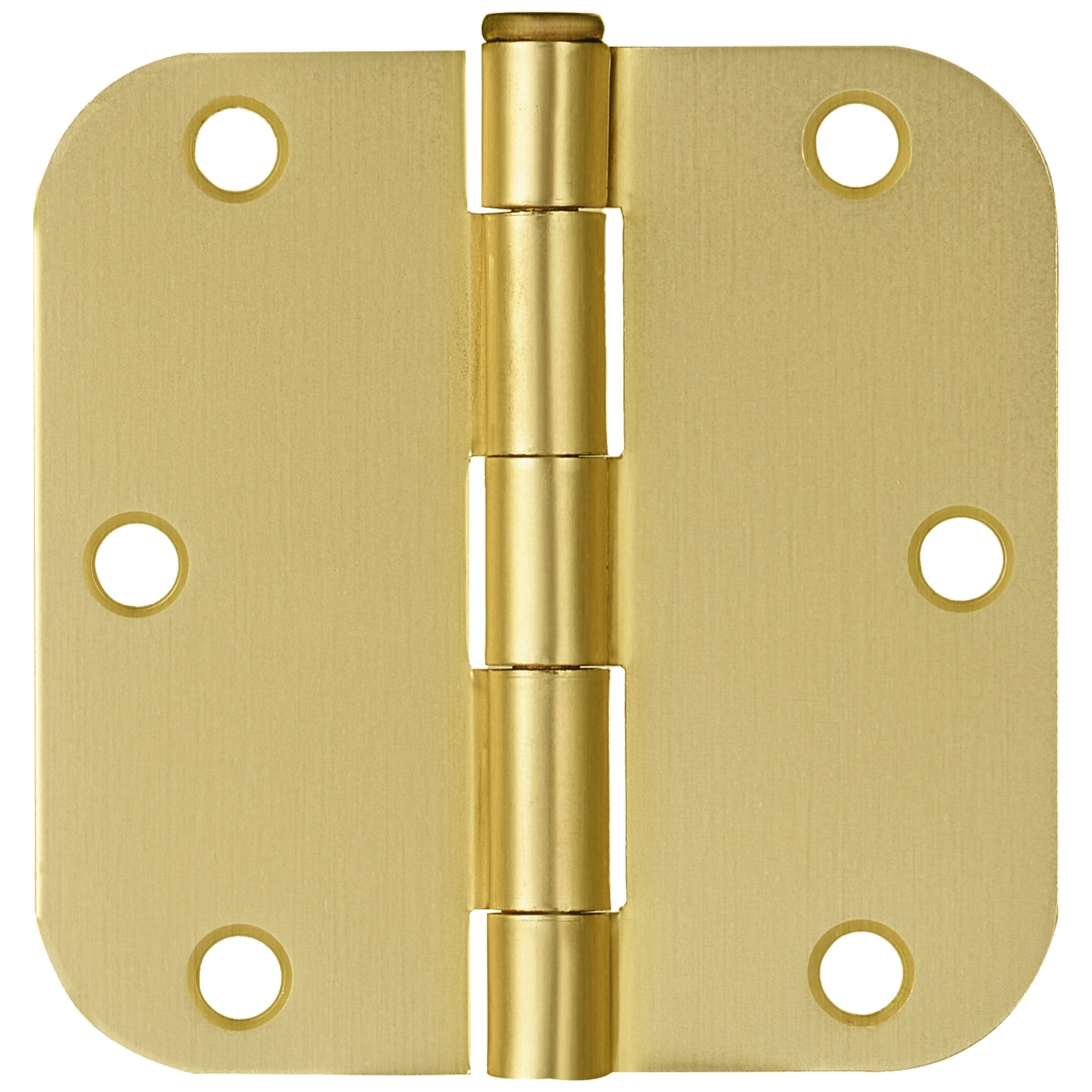 Satin Brass Steel Plain Bearing Door Hinge with Removable Pin, 3-1/2 x 3-1/2 in. 5/8 in. Radius, 2-Pack