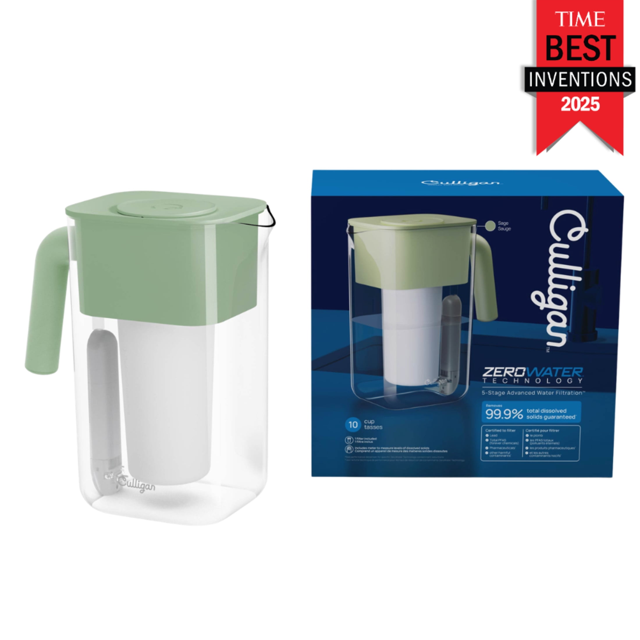 Culligan with ZeroWater Technology 10 Cup Water Filter Pitcher with 5-Stage Advanced Water Filter