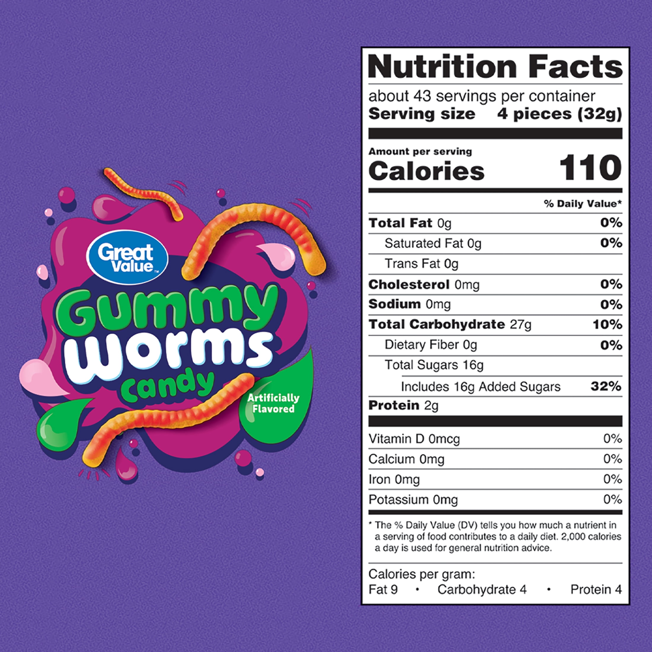 Great Value Gummy Worms Chewy Candy, 48 oz Bag
