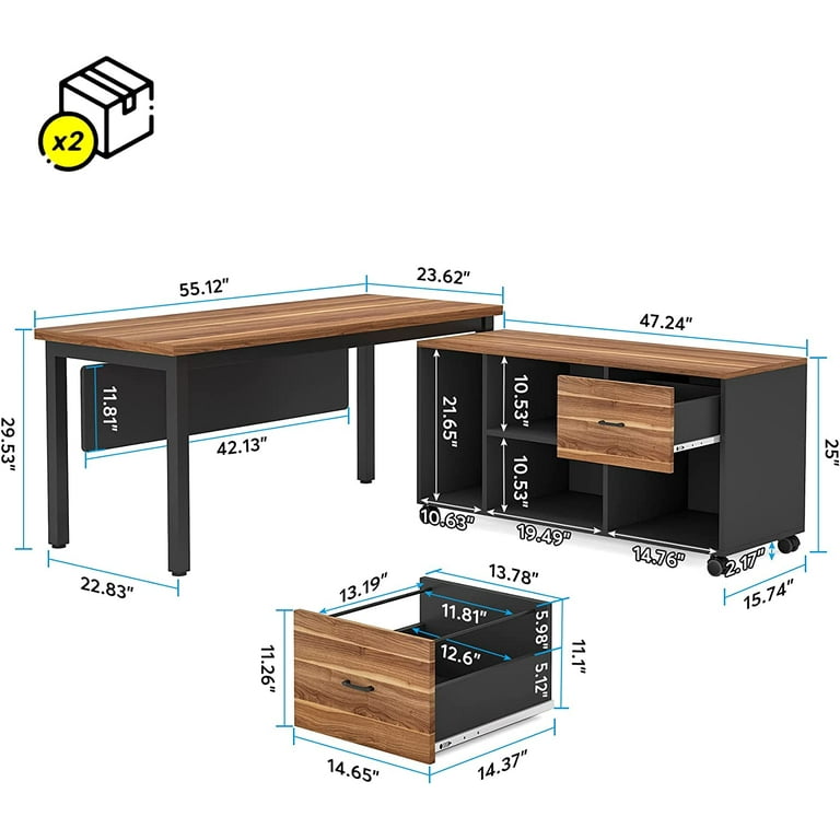 Tribesigns L-Shaped Computer Desk, Executive Office Desk Computer Table  Workstation Business Furniture with Locking File Cabinet Storage Mobile
