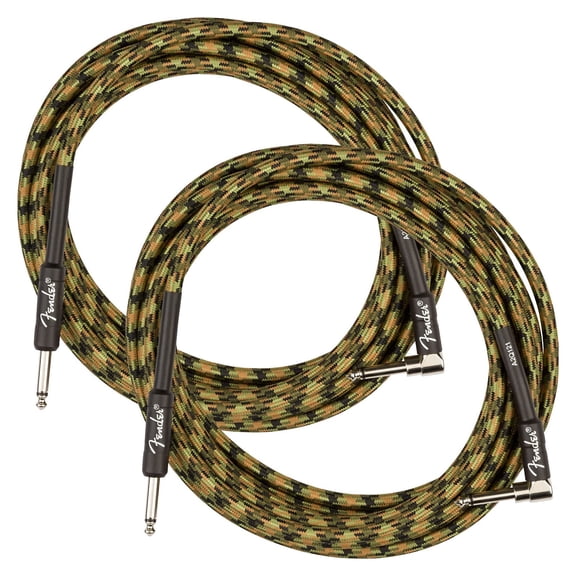 Fender 18.6-Foot Professional Instrument Cable, Straight-Angled, Woodland Camo - 2 Pack