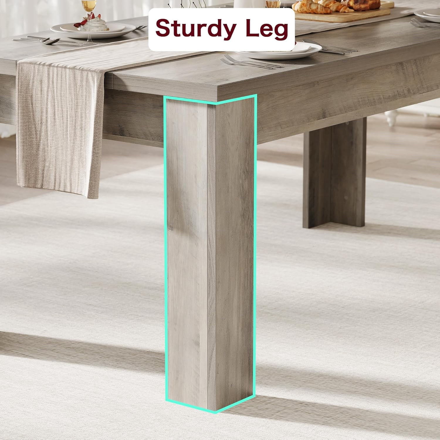 Dining Table for 4-6, 63" Wood Farmhouse Rectangular Thickened Dinner Dining Room & Kitchen Table for 4 for Apartment, Small Space, Rustic Gray