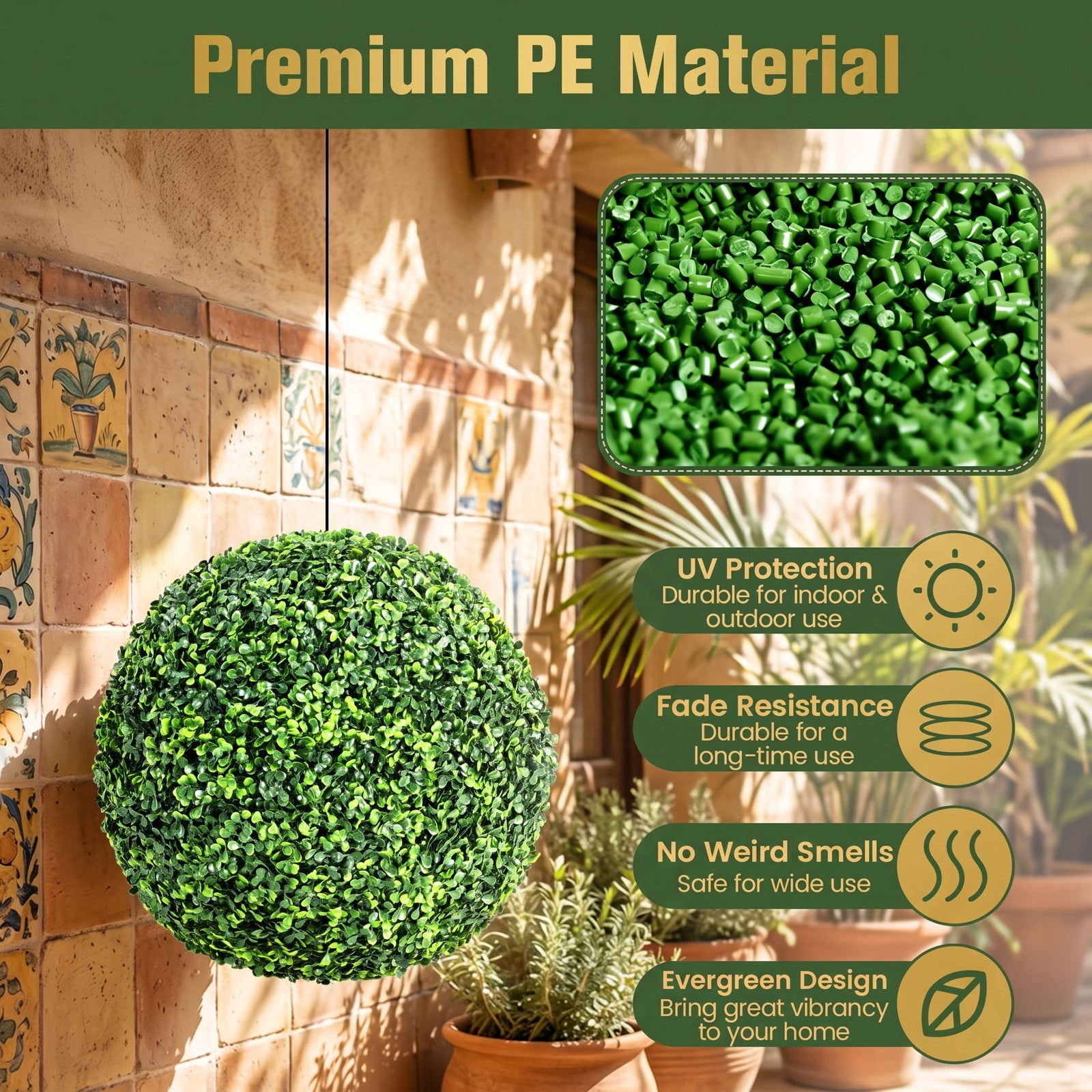 ALPULON 2 Pieces 19 Inch Artificial Topiary Balls Faux Boxwood Ball Plants UV Protected Fade Resistant Greenery for Indoor Outdoor Home Office Doorway Decor, Green
