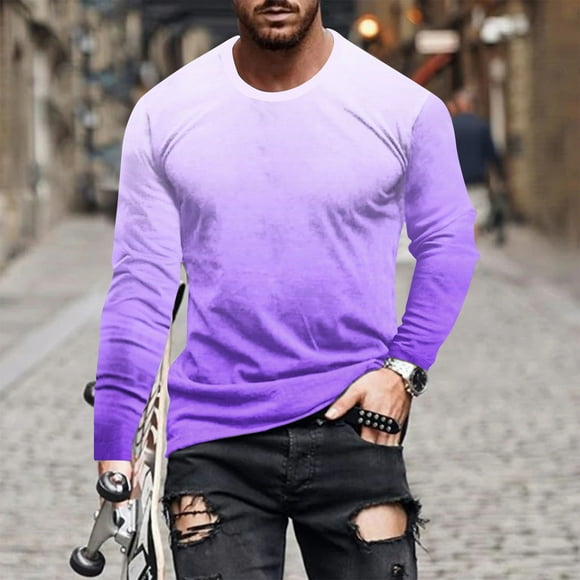 Meichang Long Sleeve T Shirt Men Tall,Graphic Tees Men Casual 3D Gradient Print T-Shirts Novelty Round Neck Comfy Long Sleeve Shirts for Men