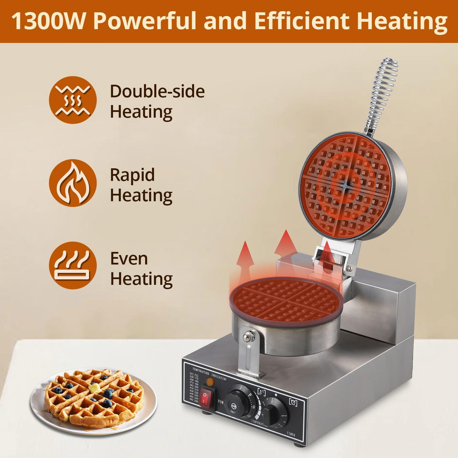 Towallmark 1300W Waffle Maker – Commercial Egg Roll and Cone Machine with Nonstick Mold