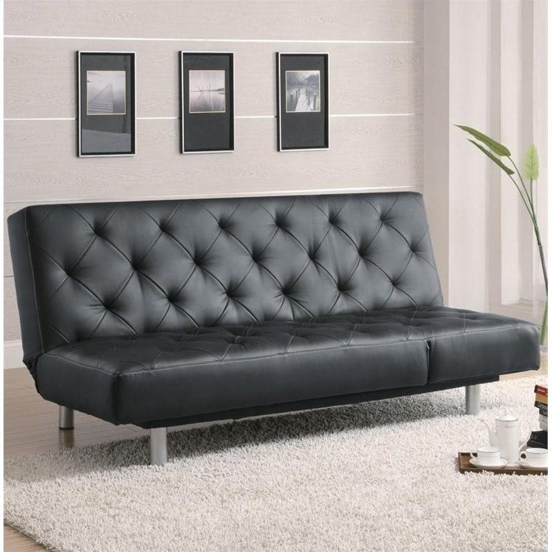 Coaster Durable Faux Leather Sofa In Black Com Coaster Durable Faux Leather Sofa In, Coaster Fine Furniture Faux Leather Sofa Bed With White Stitching