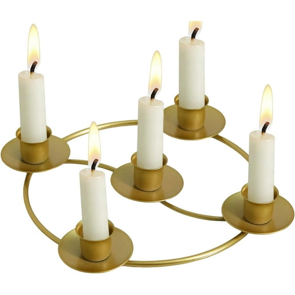 Round Gold Metal Candle Holders Set – Classic Wreath Design for Holiday Centerpieces, Wedding, Dining Table, Fireplace & Home Decor(1Pcs,C)