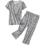 Women's Cute Cartoon Pajamas Casual 2 Pieces Sleepwear Set Nightwear