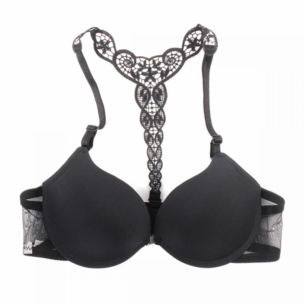 Women's Racerback Front Closure Push Up Lace Bra Tshirt Padded Plunge