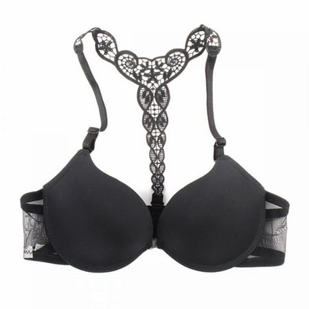 

Womens Front Closure Lace Racer Back Adjusted Push Up Bra Underwire Bra