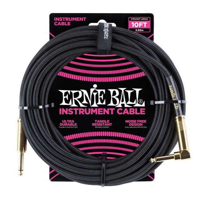 Cable Trenzado para Instrumentos Ernie Ball Negro 3 m Recto Acodado