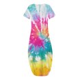 thumbnail image 5 of WTXUE Maxi Dresses, Beach Dress Short Sleeve Split Crew Neck, Women Casual Loose Dress Slit Side Side Summer Long Skirt Sundress Tie Dye A-Line Maxi Women, Pink Size S, 5 of 6