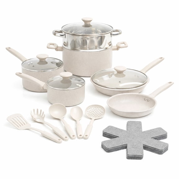 Granitestone 20 Pc Pots and Pans Set Non Stick Cookware Set with Steamer, Cooking Utensils and Pad Protectors, Stay Cool Handles, Oven and Dishwasher Safe