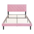 thumbnail image 3 of Full Size Upholstered Platform Bed Frame with Modern Button Tufted Linen Fabric Headboard, No Box Spring Needed, Wood Slat Support, Easy Assembly, Pink, 3 of 7