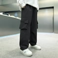 thumbnail image 5 of Tfken Little Boys Cargo Pants For Child Trendy Straight-Leg Comfortable Mid Solid Color Pants Black Size 5-6 Years, 5 of 8