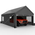 thumbnail image 2 of Walsunny 12x20 ft Carport with 4 Sandbags Heavy Duty Canopy with Roll-up Windows Portable Garage with Removable Sidewalls & Doors Car Canopy Gray, 2 of 11