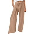 thumbnail image 1 of Women Casual Pants Solid Color Pocket Elastic Waist Drawstring Loose Comfortable Daily Wear, 1 of 4