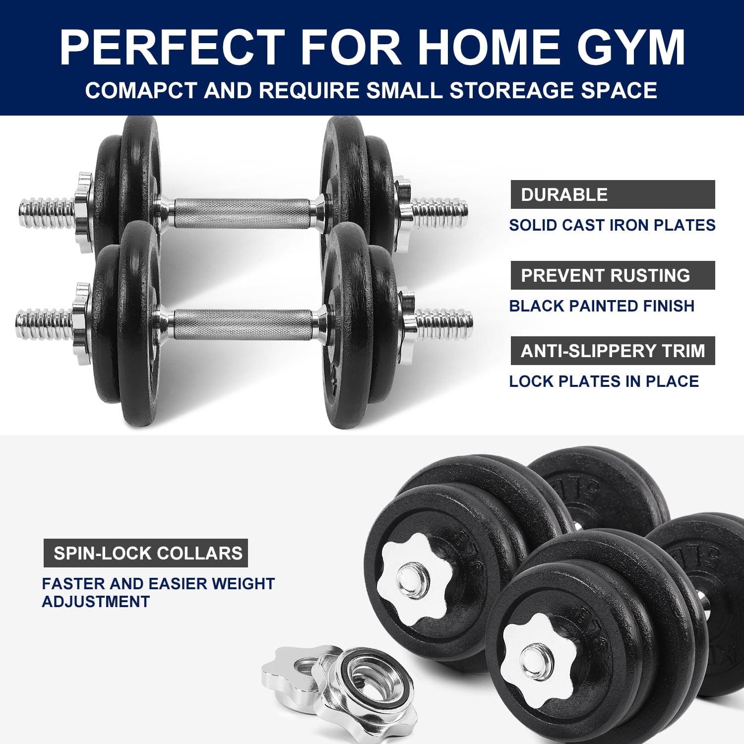 XPRT Fitness Cast Iron Adjustable Dumbbell, Black, 40lb Pair