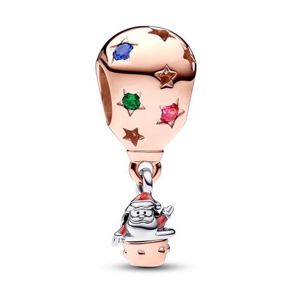 ROSIANNA 925 Sterling Silver Charm for Bracelets Two-tone Santa Claus in Hot Air Balloon Dangle Charm Women Bracelet Charm