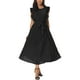 thumbnail image 1 of Vestido midi casual sin mangas con volantes para mujer Inspire Chic, cuello redondo, plisado, fluido, con cinturón, talla XL, negro, 1 of 6